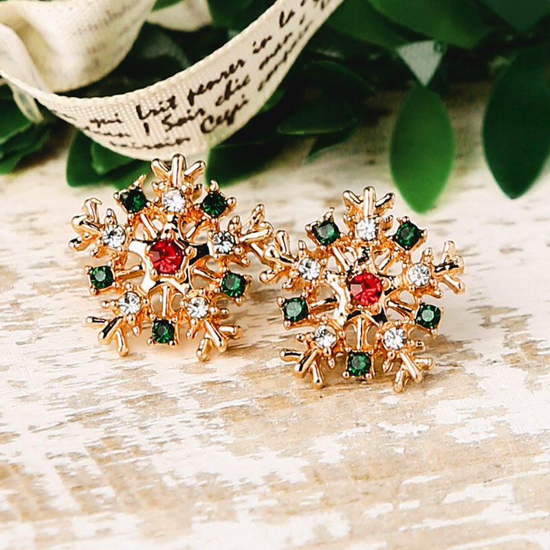 

Earrings Christmas Snowflake Rhinestone Stud Earrings in Gold. Size