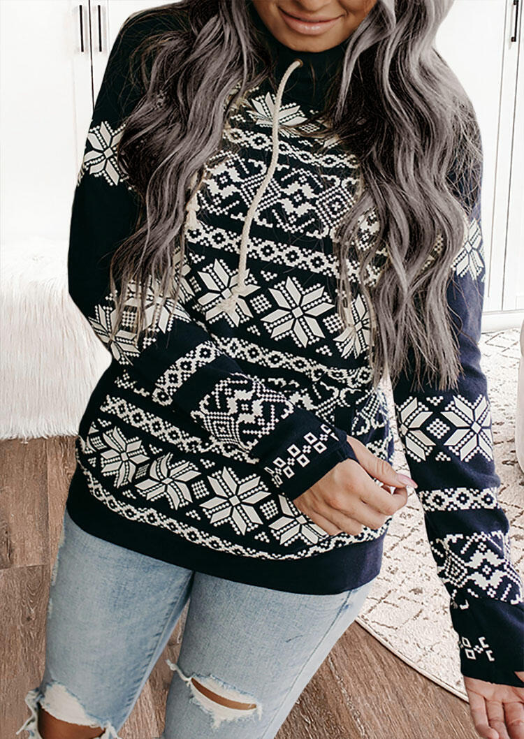 

Hoodies Snowflake Geometric Drawstring Pocket Pullover Hoodie in Black. Size: ,L