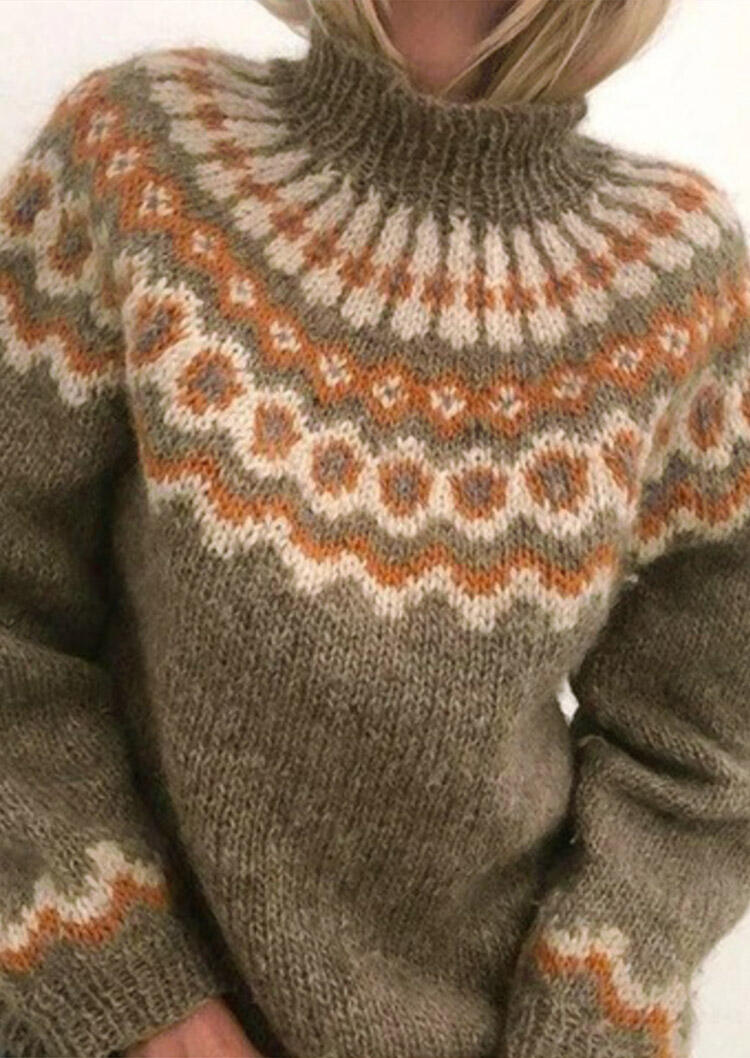 

Sweaters Geometric Turtleneck Long Sleeve Sweaters in Khaki. Size