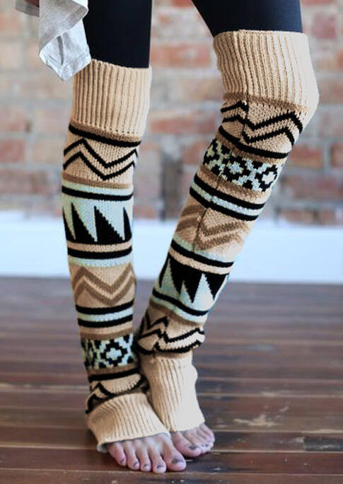 

Knee-High Socks Winter Geometric Thigh-High Leg Warmers Socks in Coffee. Size