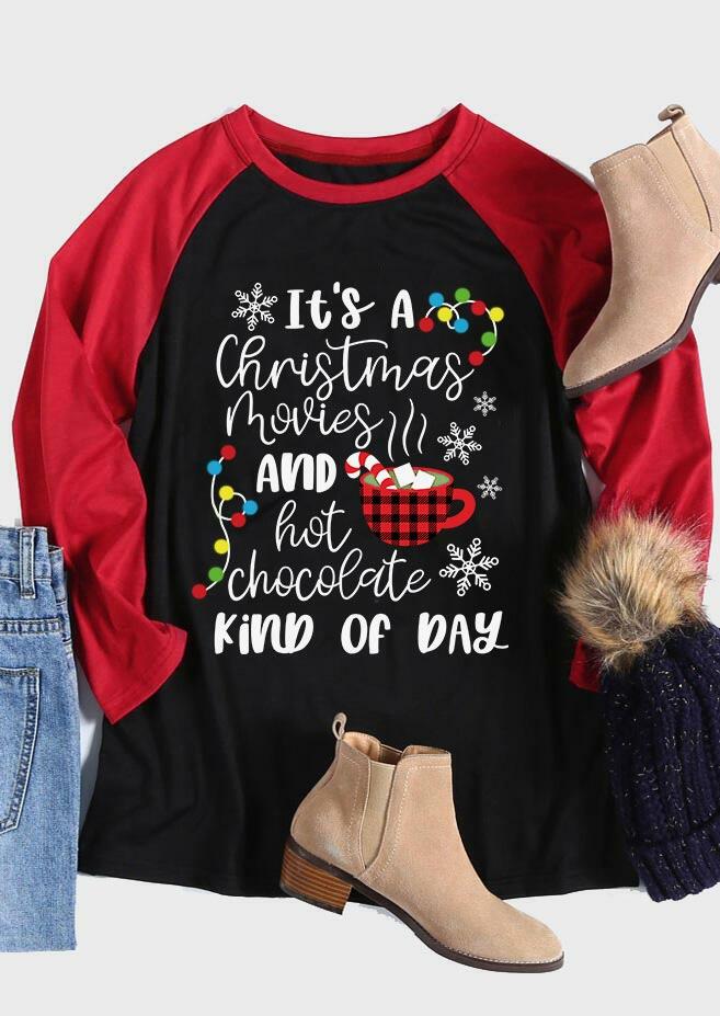 

Tees T-shirts It's A Christmas Movies And Hot Chocolate Plaid T-Shirt Tee in Red. Size