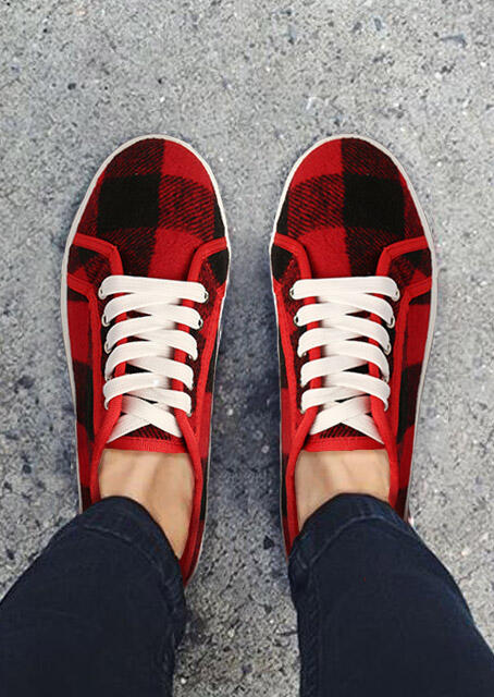 red flat sneakers