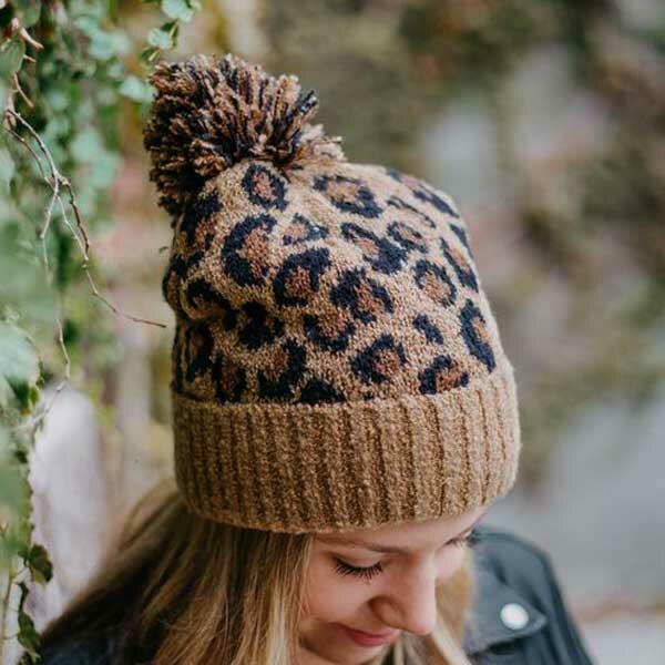 

Hats Winter Warm Leopard Hairball Knitted Toque Hat in Beige. Size