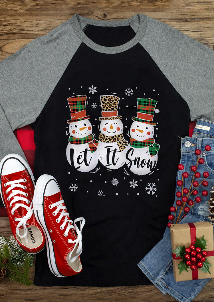 

T-shirts Tees Christmas Leopard Plaid Snowman Let It Snow T-Shirt Tee in Black. Size