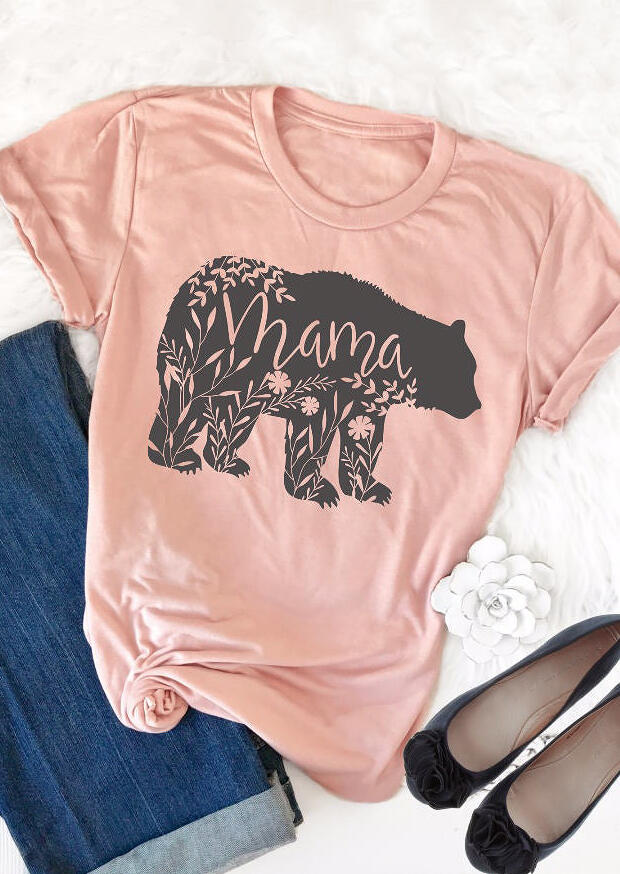 

Tees T-shirts Mama Bear Flower Leaf Short Sleeve T-Shirt Tee in Pink. Size