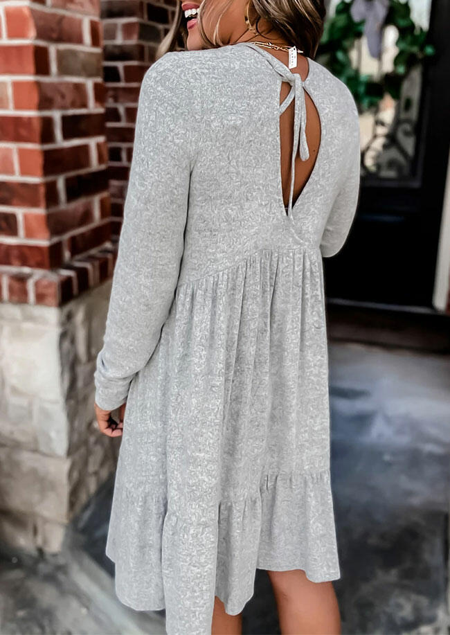 

Mini Dresses Open Back Ruffled Tie V-Neck Mini Dress in Light Grey. Size