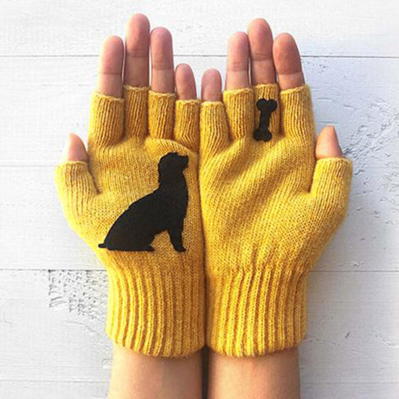 

Gloves Cute Puppy Dog Bone Outdoor Winter Warm Knitted Gloves in Orange,Yellow. Size