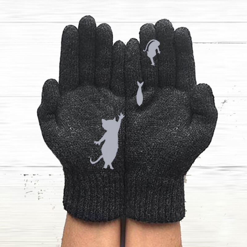 

Gloves Winter Warm Black Cat Fish Knitted Gloves in Khaki. Size