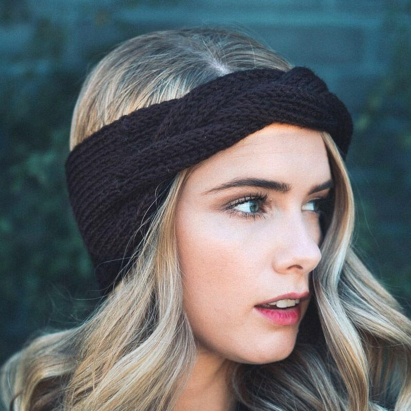 

Hair Accessories Crochet Knitted Twist Casual Headband in Black. Size