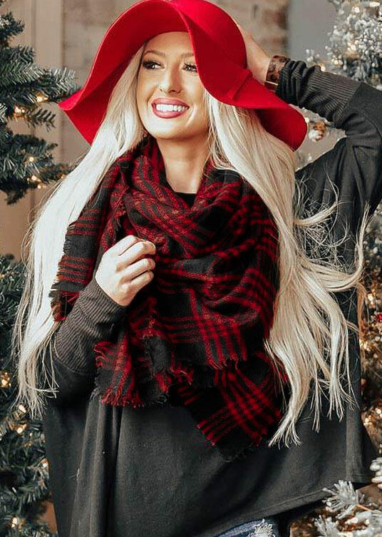 

Scarves Plaid Cashmere Feel Warm Large Scarf in Red. Size