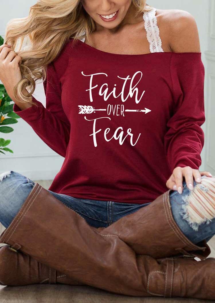 

Blouses Faith Over Fear Arrow Blouse without Lace Strap in Burgundy. Size