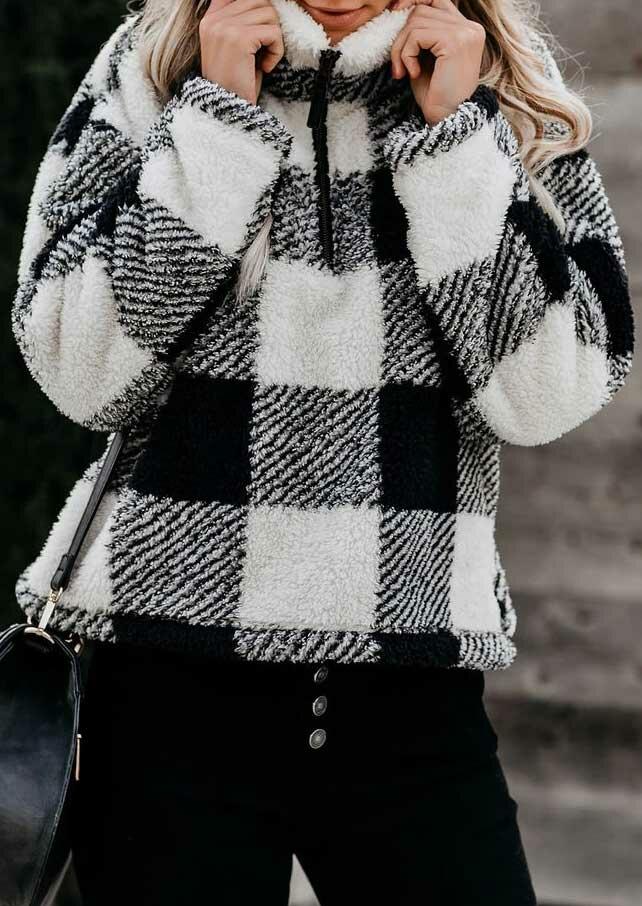 

Sweatshirts Plaid Long Sleeve Zipper Collar Pullover Sweatshirt in Plaid. Size