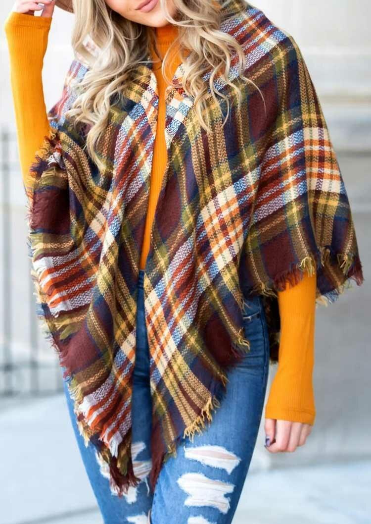

Scarves Plaid Cashmere Feel Warm Shawl Scarf in Yellow. Size