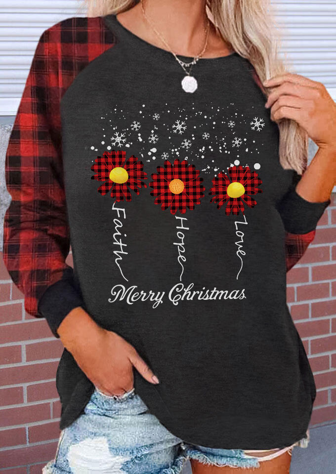 

T-shirts Tees Merry Christmas Sunflower Faith Hope Love Plaid T-Shirt Tee in Dark Grey. Size: ,M