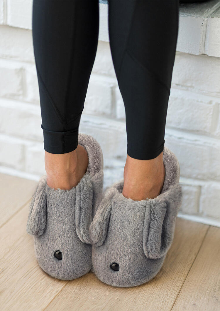 

Slippers Bunny Ear Warm Plush Indoor Slippers in Gray. Size
