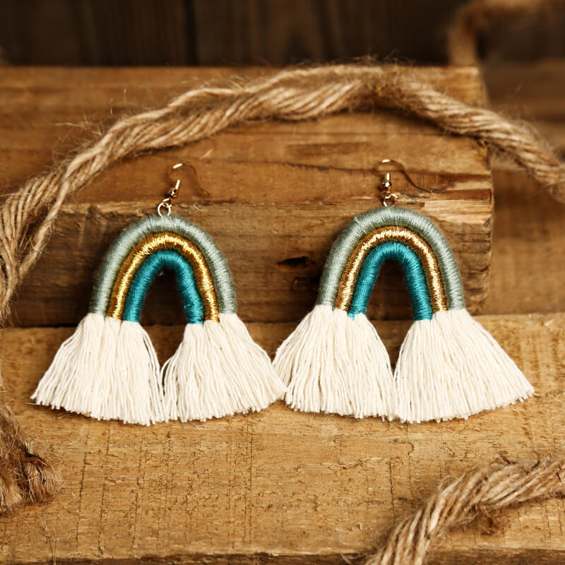 

Earrings Vintage Rainbow Tassel Braided Drop Earrings in Black. Size