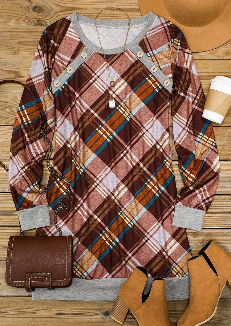 

Mini Dresses Plaid Splicing Button Long Sleeve Mini Dress in Plaid. Size: ,L,XL