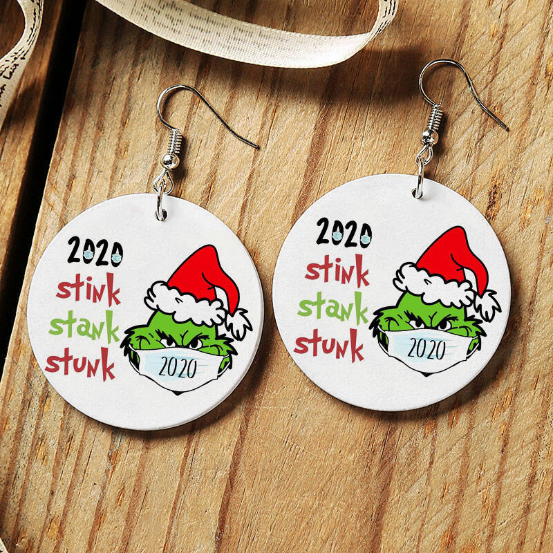 

Earrings Christmas Double-Sided 2020 Stink Stank Stunk Grinch Wooded Earrings in Multicolor. Size