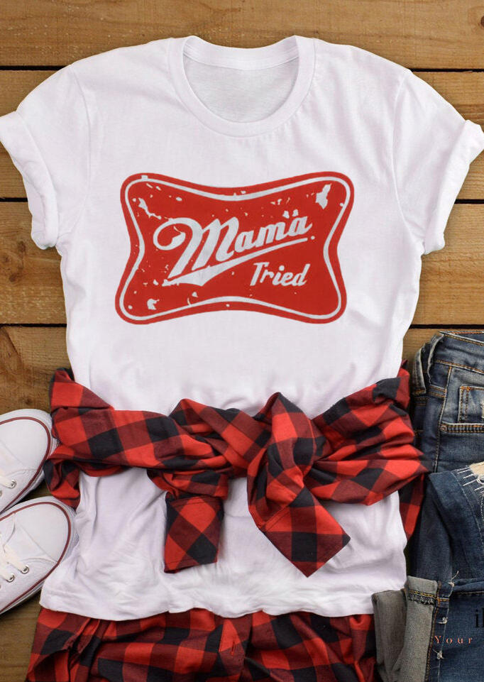 

Tees T-shirts Mama Tried O-Neck T-Shirt Tee in White. Size: S,M,,XL