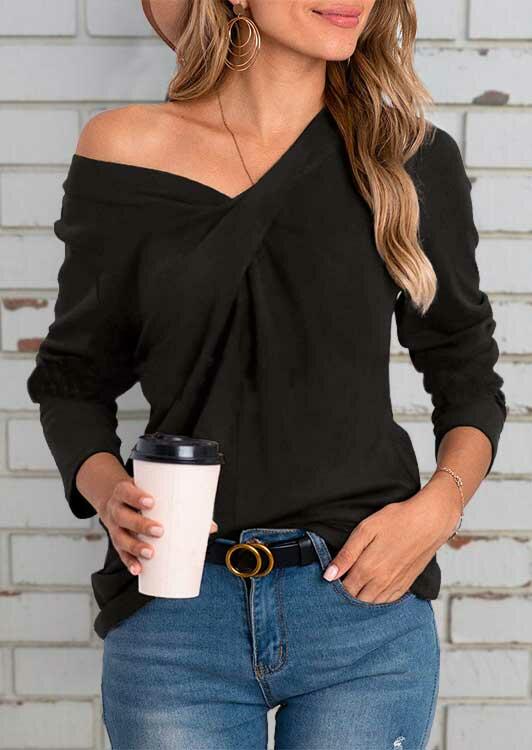 

T-shirts Tees Twist Long Sleeve V-Neck Casual T-Shirt Tee in Black. Size