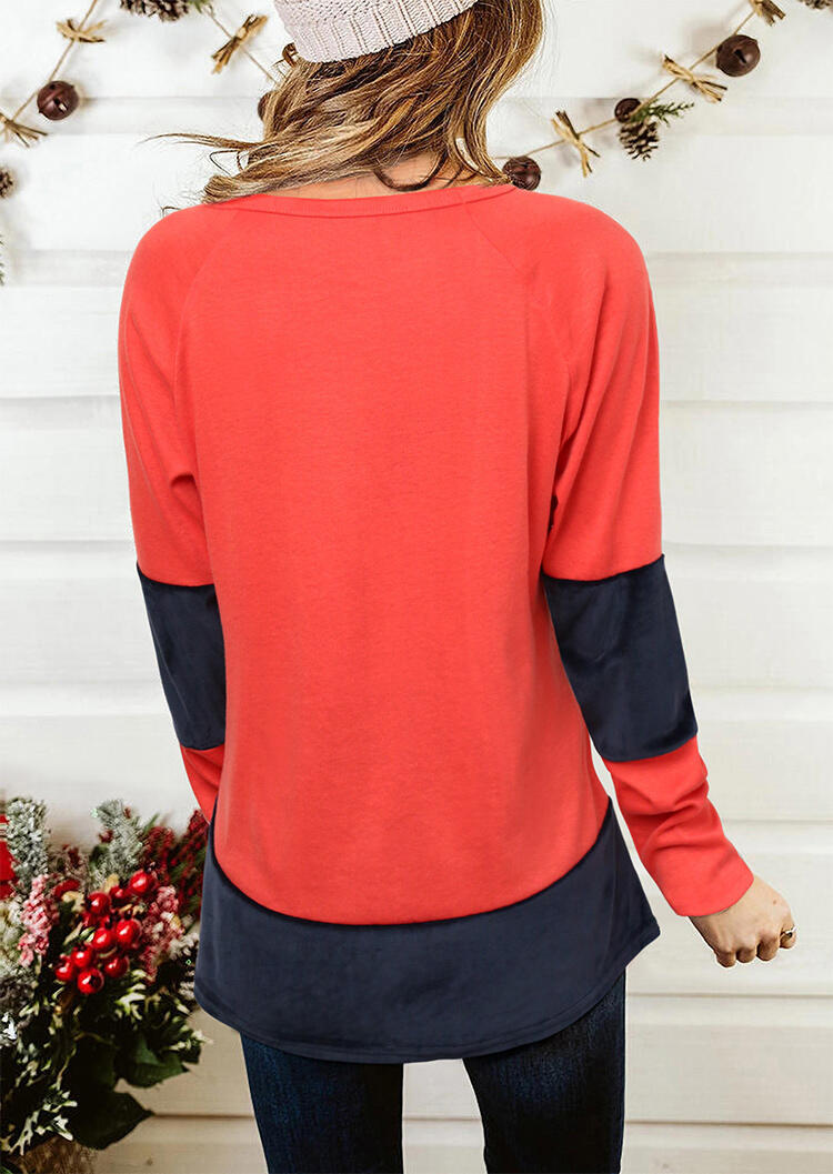 

Blouses Color Block Raglan Long Sleeve O-Neck Blouse in Watermelon Red. Size