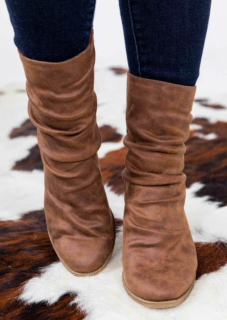 

Boots Vintage Ruffled Zipper High Heeled Boots in Brown. Size: ,38,39,40,41