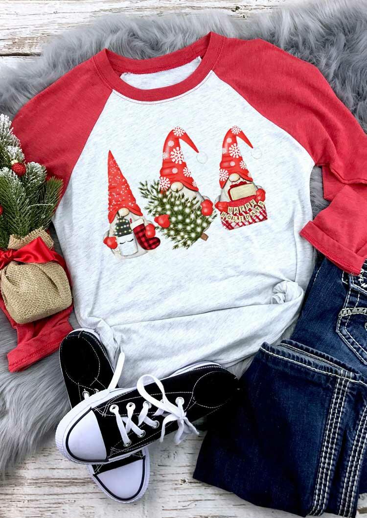 

T-shirts Tees Christmas Gnomies O-Neck Raglan Sleeve T-Shirt Tee in Red. Size: ,M