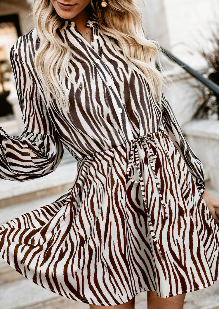 

Mini Dresses Zebra Elastic Waist Tie Button Mini Dress in Multicolor. Size