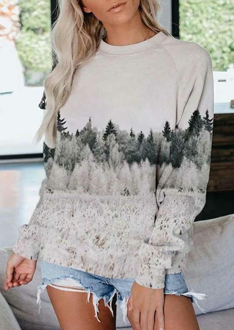 

Sweatshirts Landscape Treetop Raglan Sleeve Pullover Sweatshirt in White. Size