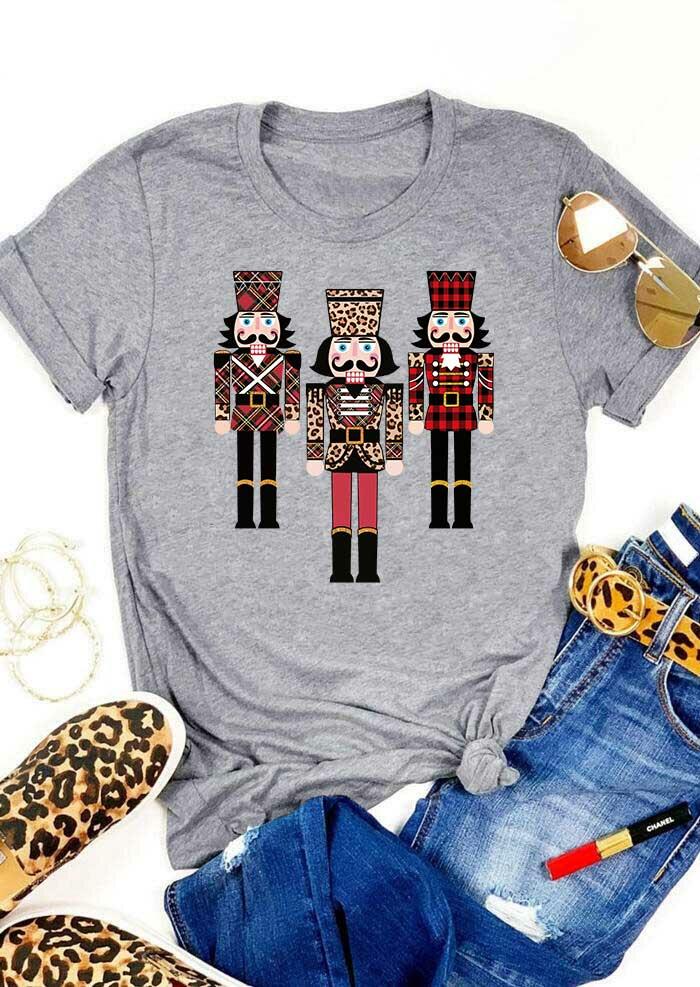 

T-shirts Tees Leopard Plaid Nutcracker Soldier T-Shirt Tee in Gray. Size