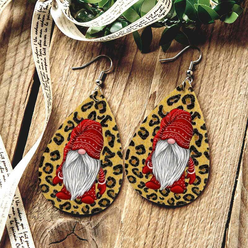 

Earrings Christmas Double-Sided Gnomies Leopard Water Drop Earrings in Leopard. Size