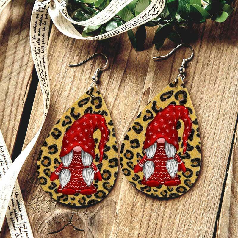 

Earrings Christmas Double-Sided Gnomies Leopard Water Drop Earrings in Leopard. Size