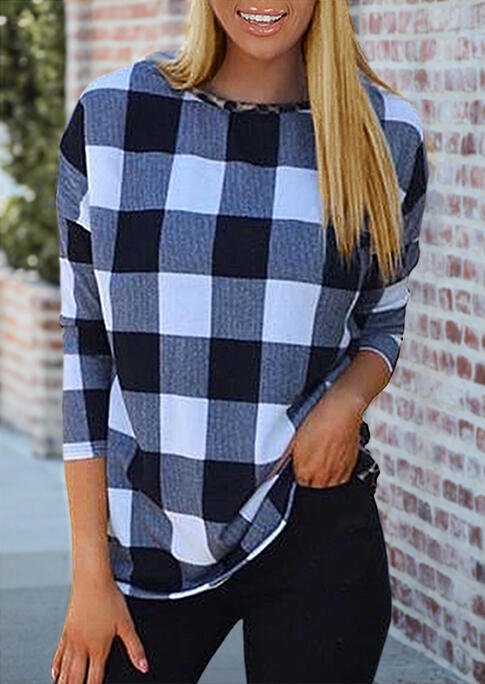 

Blouses Leopard Plaid Splicing Open Back Blouse in Plaid. Size: ,M,L,XL