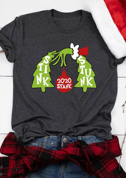 

T-shirts Tees 2020 Stink Stank Stunk Grinch Hand T-Shirt Tee in Dark Grey. Size: ,M,L,XL