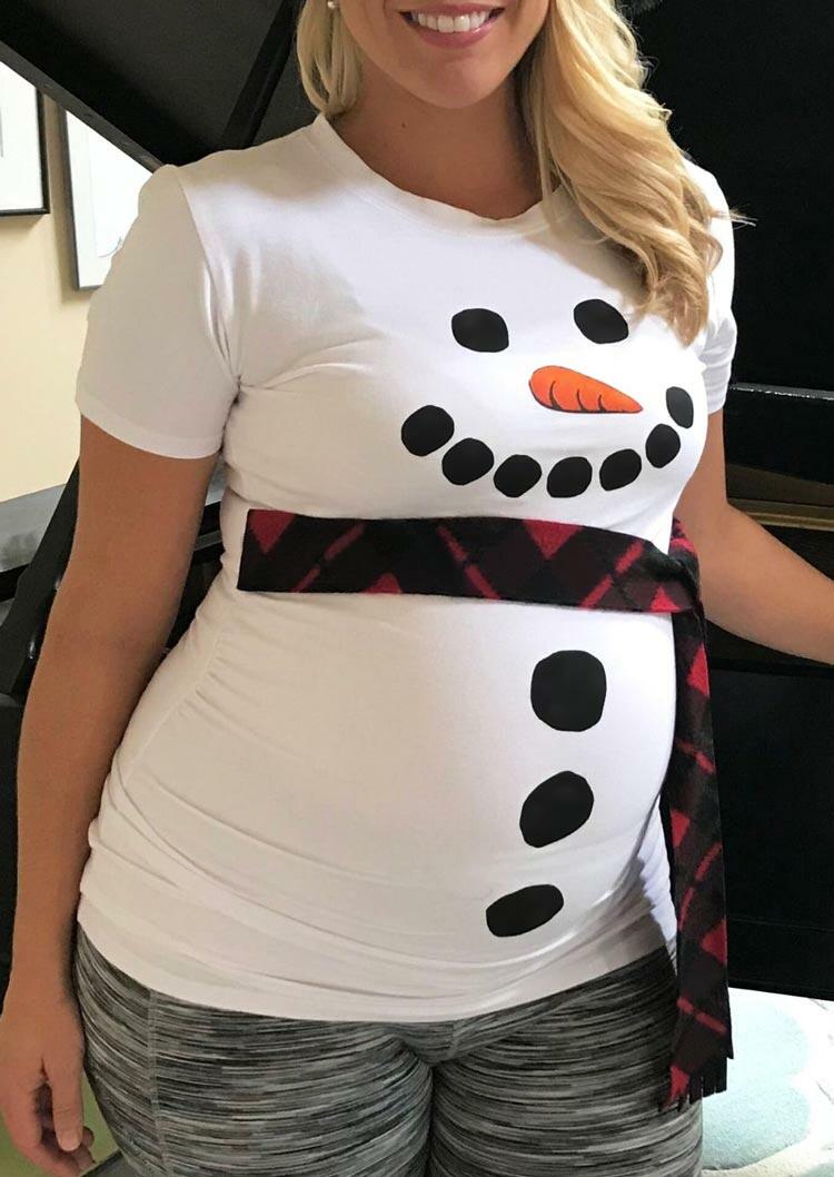 

Maternity Clothes Snowman Plaid Maternity T-Shirt Tee in White. Size: ,M,L