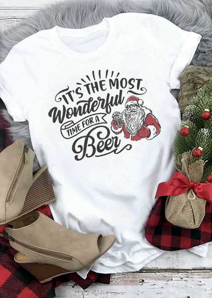 

T-shirts Tees Christmas Wonderful Time For A Beer T-Shirt Tee in White. Size: S,,L