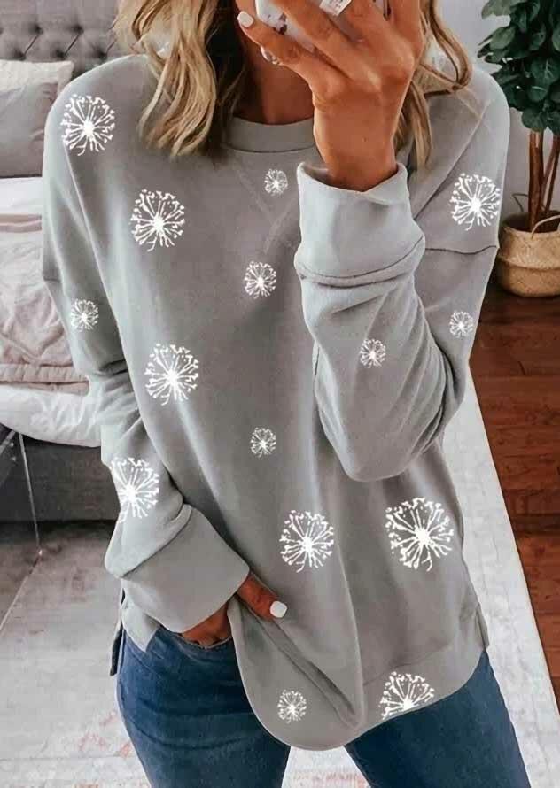 

Blouses Dandelion O-Neck Long Sleeve Casual Blouse in Gray. Size