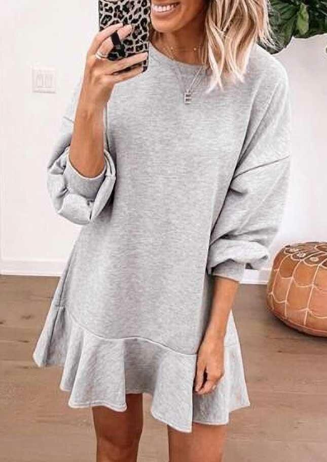 

Mini Dresses Ruffled Drop Shoulder Mini Sweatshirt Dress in Light Grey. Size: ,L,XL