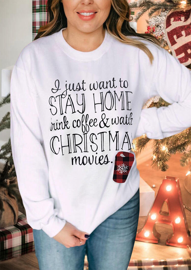 

Sweatshirts Stay Home Drink Coffee & Watch Christmas Movies Sweatshirt in White. Size: ,M,L