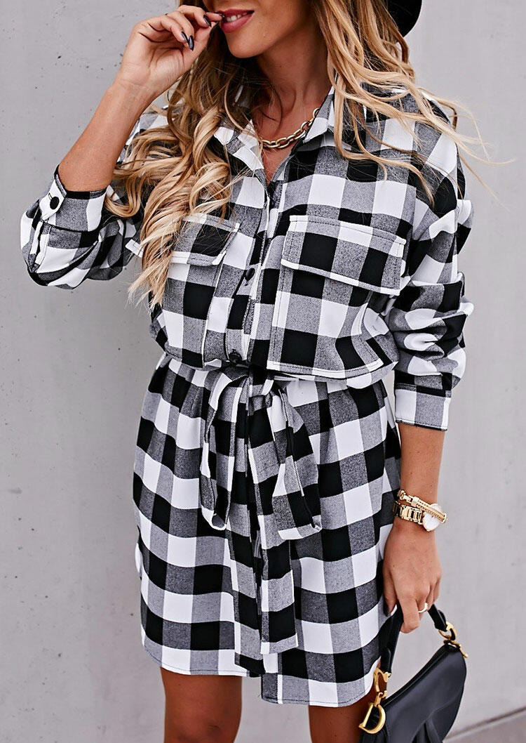 

Mini Dresses Plaid Button Pocket Asymmetric Mini Dress in Plaid. Size: S