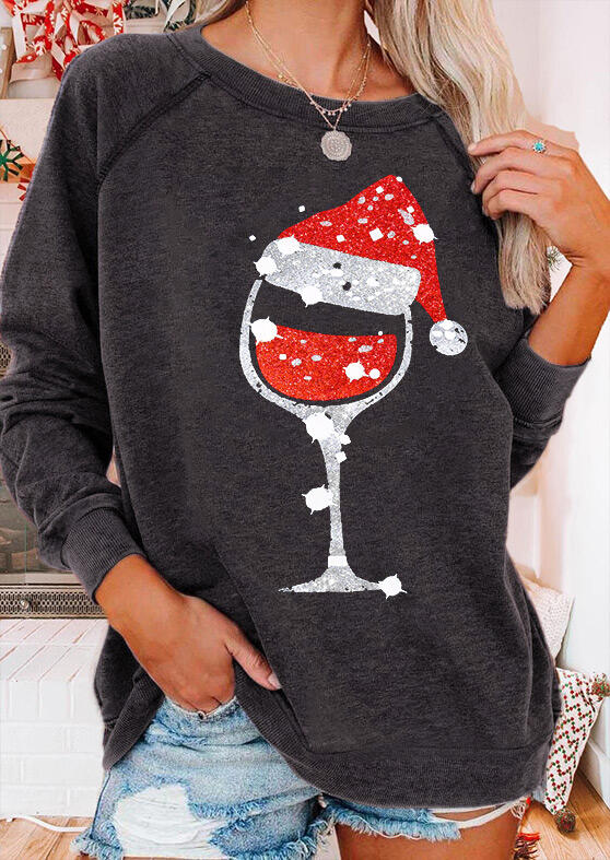 

Sweatshirts Hat Wine Glass Pullover Sweatshirt in Dark Grey. Size