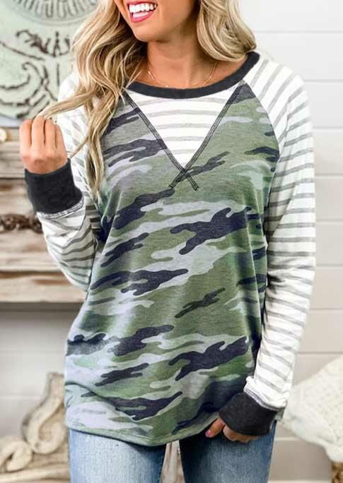 

Blouses Camouflage Striped Long Sleeve Casual Blouse in Camouflage. Size