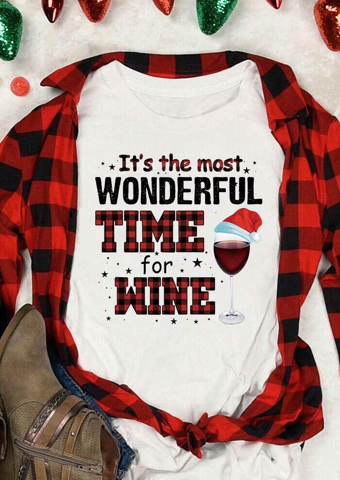 

T-shirts Tees Christmas Hat It' The Most Wonderful Time For Wine T-Shirt Tee in White. Size: ,M