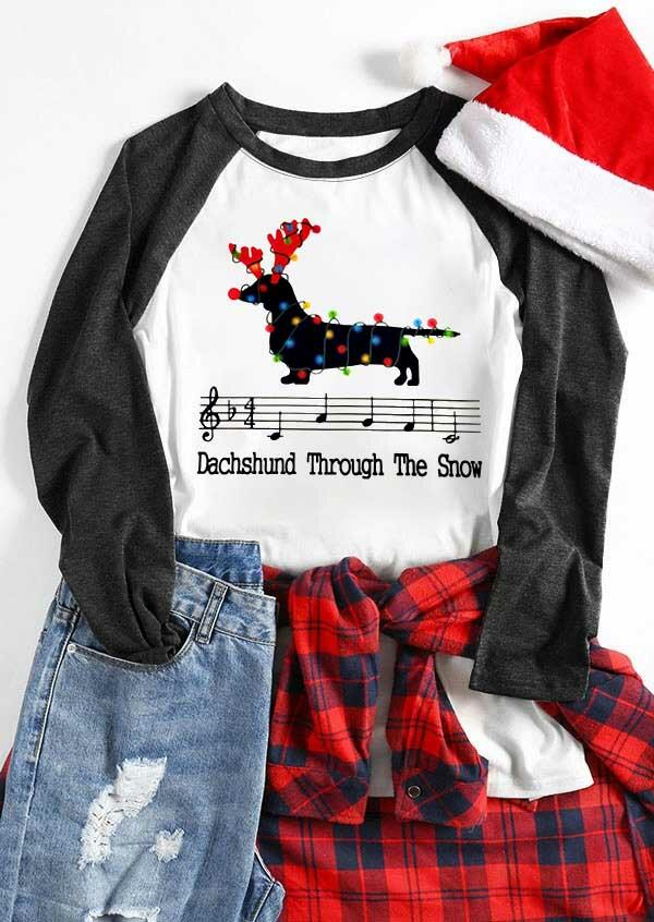 

T-shirts Tees Dachshund Through The Snow Music Lights T-Shirt Tee in Dark Grey. Size