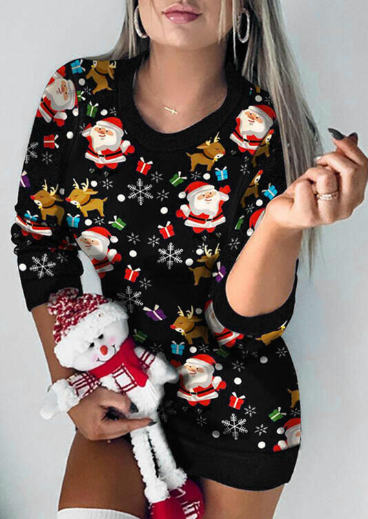 

Mini Dresses Christmas Santa Reindeer Snowflake Mini Dress in Black. Size: ,L