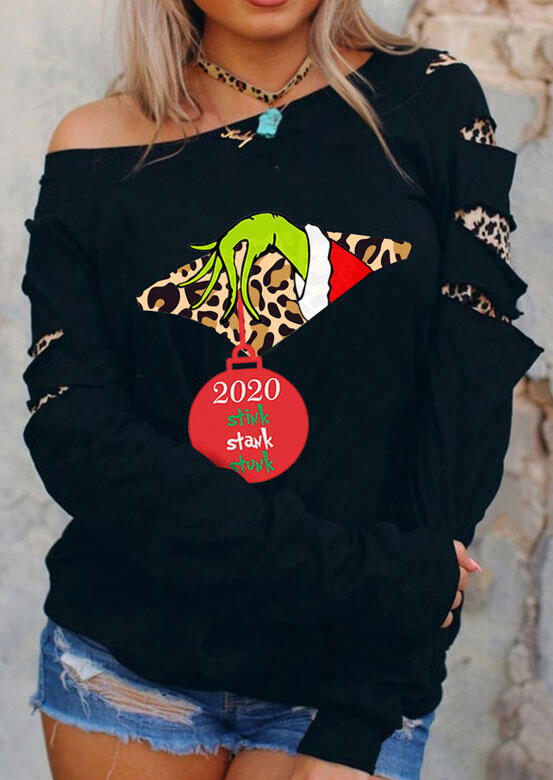 

Sweatshirts Christmas 2020 Stink Stank Stunk Grinch Leopard Sweatshirt in Black. Size: S,M,,XL