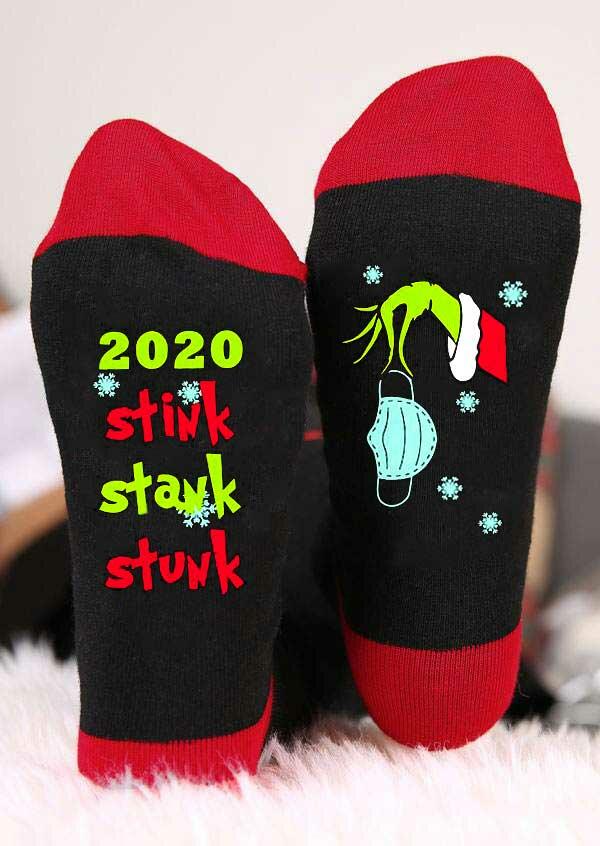 

Socks Snowflake 2020 Stink Stank Stunk Grinch Hand Socks in Red. Size