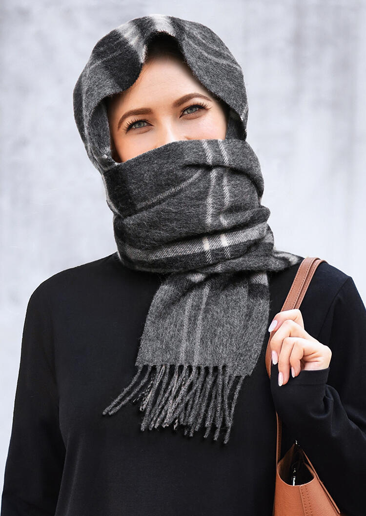 

Scarves Feelily Classic Gray Plaid Tartan Tassel Pashmina Scarf With Gift Bag in Dark Grey. Size
