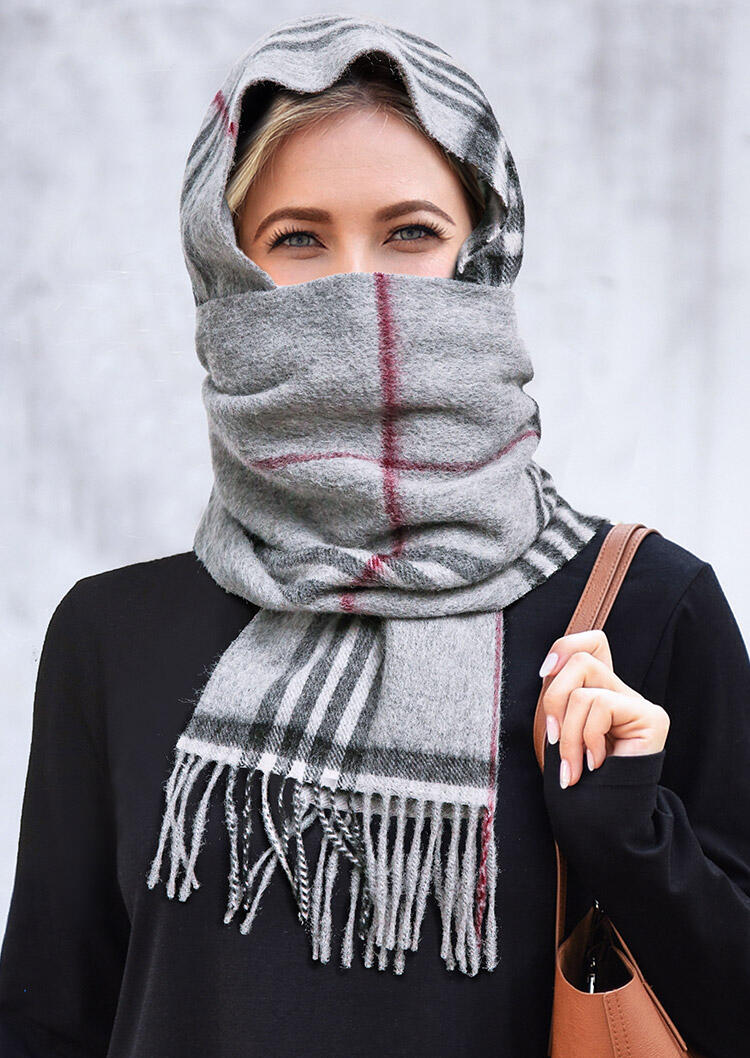 

Scarves Feelily Unisex Plaid Tartan Tassel Cashmere Scarf in Light Grey. Size