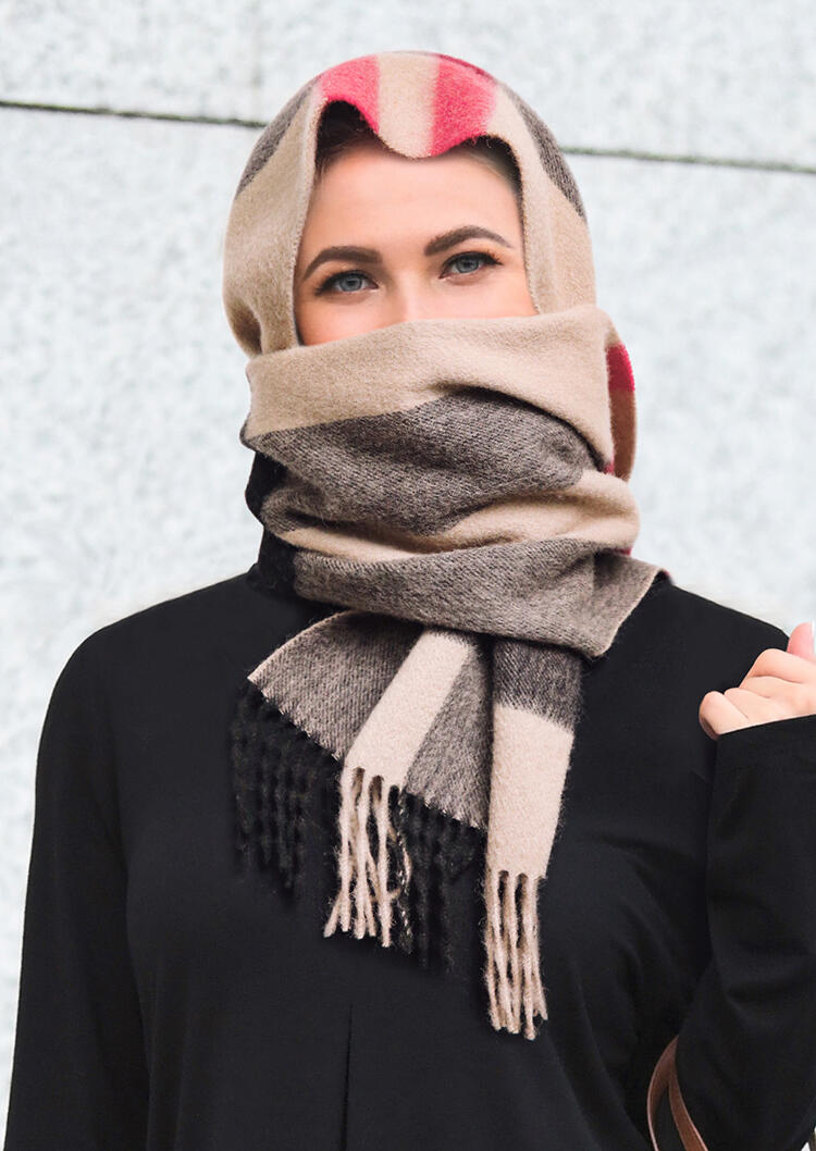 

Scarves Feelily Unisex Plaid Tartan Tassel Cashmere Scarf With Gift Bag in Khaki. Size